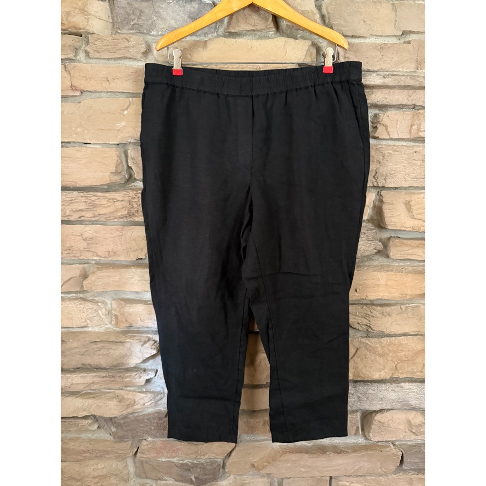 J.Jill Love Linen Black Pull On Cropped Pants Womens Large 100% Linen Tapered